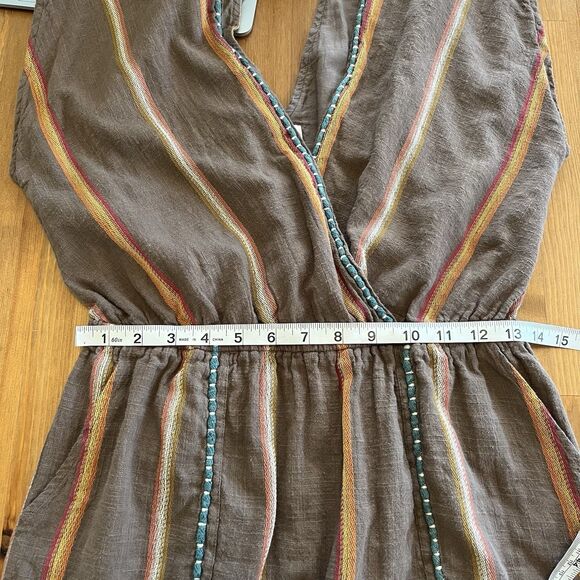 THML Women's Dress Size Small Brown Embroidered V-Neck Sleeveless Cotton Boho - Picture 16 of 16